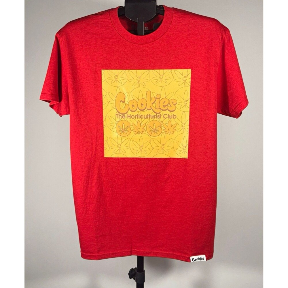 NWT Cookies Horticulturist Club SS Tee Mens L Red Cotton Knit Graphic Logo Crew